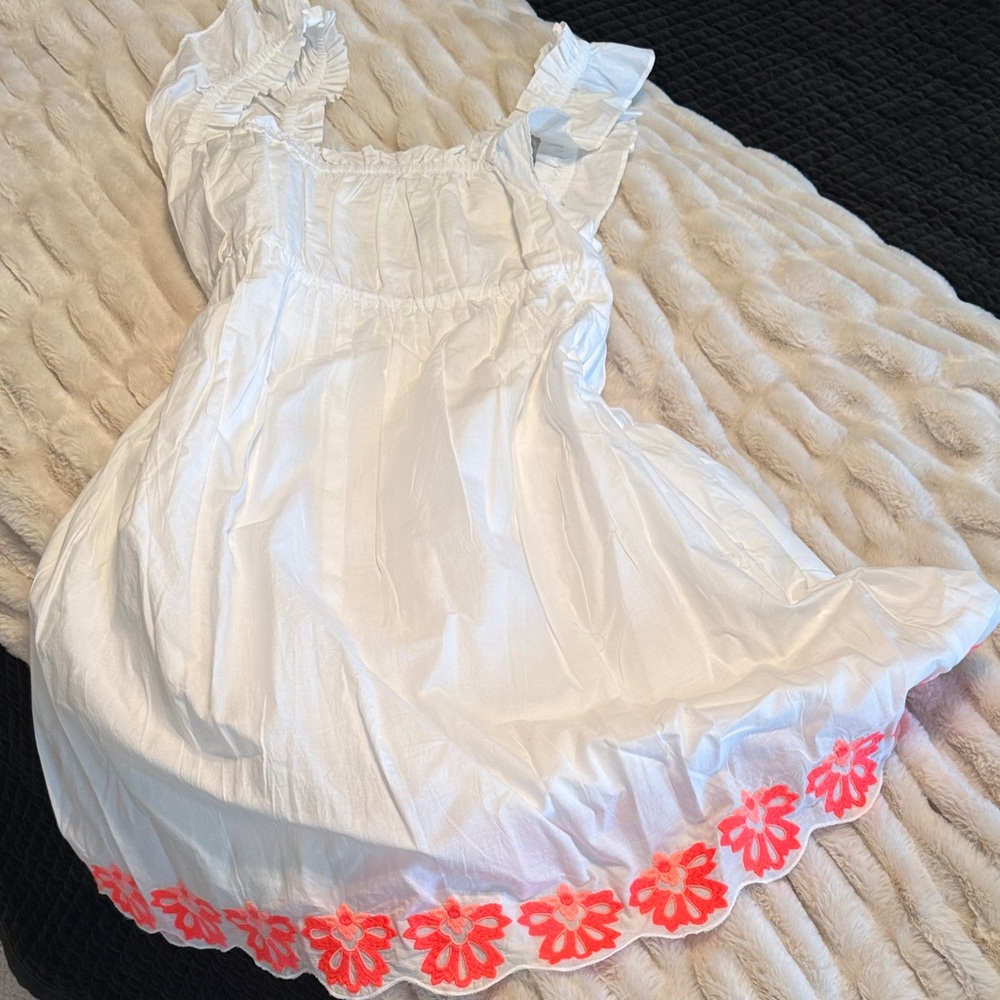 J. Crew White Midi Dress with Coral Floral Trim